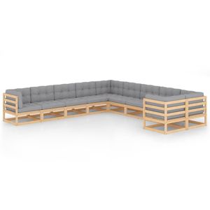 Ensemble de salon de jardin en bois naturel avec coussins gris - Product Image 1