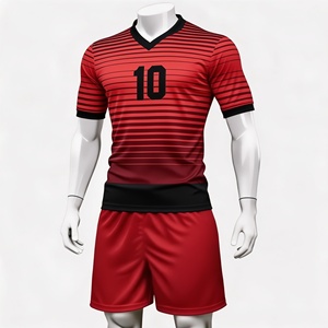 Conjunto de uniforme de rugby para hombre con cuello en V, rayas rojas, número 10, manga corta, transpirable, de poliéster. - Product Image 1