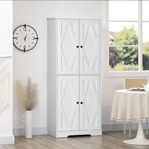 Armadio Dispensa Moderno Stile Fattoria a 4 Ante Bianco con Ripiani Regolabili - Product Image 2