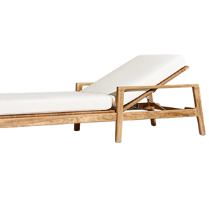 Chaise longue d'extérieur en teck moderne avec accoudoirs, dossier réglable, coussin imperméable, mobilier minimaliste pour hôtel et villa - Product Image 5