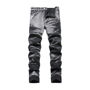 Jean en denim noir délavé coupe slim pour homme, taille mi-haute, en coton, style décontracté, jambe droite, idéal pour l'automne - Product Image 5