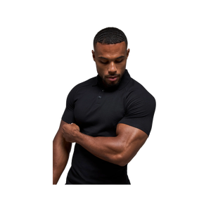 Men's <b>Black</b> <b>Short</b> Sleeve Cotton Polo Shirt Solid Color Casual Knitted Breathable Regular Fit - Product Image 4