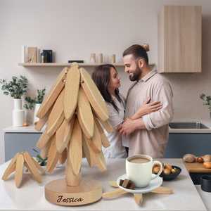 <b>Wooden</b> Tree <b>Trivet</b> Set with Personalized Base Handmade Modern Round 20CM Diameter Table Decoration Heat Resistant Kitchen Mat - Product Image 4