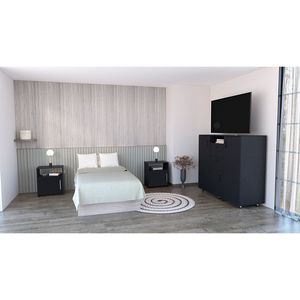 Set Camera da Letto Nero 3 Pezzi: Comò Milano a Doppia Anta e 2 Comodini Omaha - Product Image 1