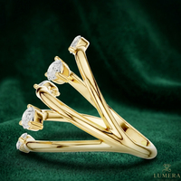 Anillo de diamantes cultivados en laboratorio con corte pera y marquesa, anillo de banda de oro lisa con diseño abierto y dividido, anillo único para novia