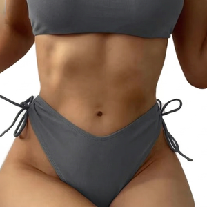 Conjunto de Bikini de 2 Piezas con Tanga Sólida para Mujer, Traje de Baño Ecológico 2024 para Playa - Product Image 4