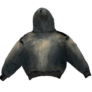 Streetwear déchiré surdimensionné de poids lourd unique pour hommes sweat à capuche personnalisé délavé à l'acide vintage délavé au soleil - Product Image 2