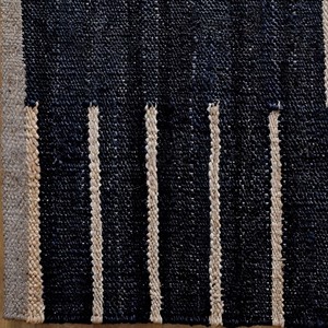 Black Handwoven Jute Area Rug Modern Geometric White <b>Striped</b> Carpet Minimalist Living Room Bedroom Handmade Floor Decor Rug - Product Image 3