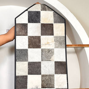 March Expo 2026 Hand Tooled Genuine Cowhide Leather Table Runner Designer Piece Black & White Checkered Pattern Dining Table Mat - Product Image 4