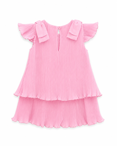 Robe plissée rose pour bébés filles avec manches à volants et jupe à étages, style mini uni mignon pour enfants - Product Image 5