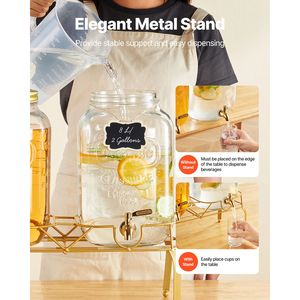 Set di 2 Dispenser per Bevande in Acciaio Inox da 2 Galloni con Supporto in Acrilico, Dispenser per Succhi in Vetro per Feste, Spigo Metal - Product Image 5