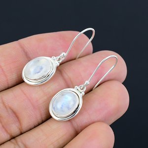Pendientes de regalo vintage hechos a mano, plata de ley 925, piedra lunar arcoíris natural, joyería elegante con colgante para mujer - Product Image 5