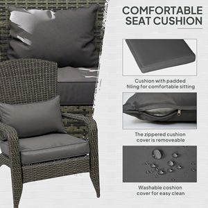 Sedia a dondolo Adirondack in vimini di rattan per patio con cuscini grigi e schienale alto curvo per terrazza e giardino - Product Image 6