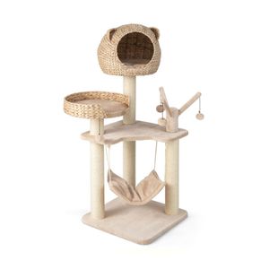Classico Albero per Gatti a Cinque Piani con Amaca, in Legno Massello e Tiragraffi in Sisal, Grande Cuccia per Gatti per Tirare e Giocare - Product Image 4