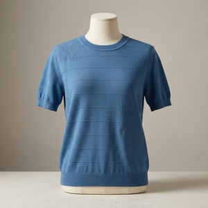 T-shirt décontracté en tricot côtelé Azure (P8T26205) - Product Image 2