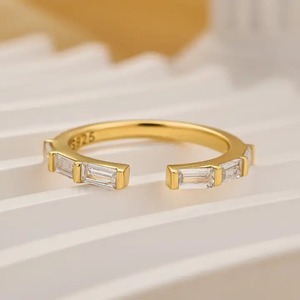 925 Moissanite Diamond <b>Open</b> Emerald Cut Half Wedding Band In Sterling Silver Yellow Gold Plated Moissanite Jewelry for Women's - Product Image 1
