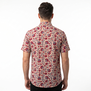 เสื้อเชิ้ตแขนสั้นลายดอกไม้ผ้าฝ้ายสำหรับผู้ชาย ปกคอปกเสื้อแบบพับได้ ระบายอากาศได้ดี เหมาะสำหรับฤดูร้อน - Product Image 2