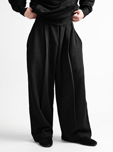 Men's <b>Black</b> Harem Pants Elastic Waist Pleated Wide Leg Casual Cotton <b>Trousers</b> Autumn Style - Product Image 2