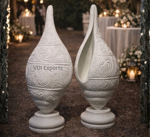 VDI EXPORTS Luxury Carved Shankh design Drop Vase Sculpture Entrance Aisle Decor <b>Prop</b> for <b>Weddings</b> & Events - Product Image 1