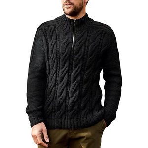 Business Casual Semi Zipper Stand Collar Knit Men's Sweater <b>Light</b> Luxury Style Twisted Knit Solid Color Sweater for Men - Product Image 2