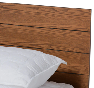 Chocolate Upholstered King <b>Bed</b> <b>Frame</b> Wood <b>Platform</b> with Open Storage Shelf Apartment-Friendly Minimalist Bedroom Furniture - Product Image 6