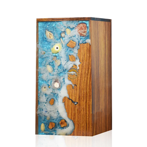 Urna Rectangular de Madera Hecha a Mano con Diseño de Resina de Olas Oceánicas, Urna de Cremación Única de AYAANS - Product Image 4