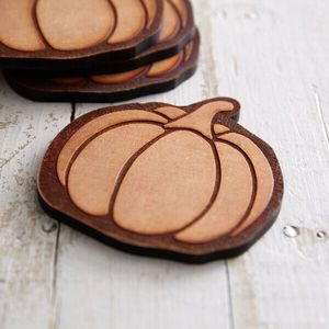 Royal Oak Coaster <b>Set</b> Wooden <b>Pumpkin</b> Mats Square Shape Non-Slip Table Pads Modern Design Eco-Friendly Reusable - Product Image 1