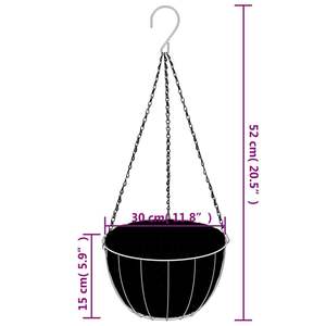 Jardinière suspendue en acier noir avec revêtement en poudre, paniers suspendus en fibre de coco et accessoires - Product Image 6