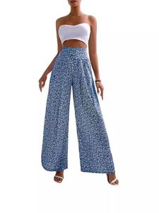 Women’s Loose Floral Print <b>Trousers</b> - Lightweight <b>Drawstring</b> Elastic Waist Casual Straight Leg Pants for Summer - Product Image 3