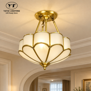 Plafonnier semi-encastré vintage Lotus avec verre opale givré et cadre métallique, trois douilles E27 pour salle à manger - Product Image 1