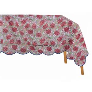 Nappe rectangulaire en coton à motif floral imprimé à la main, bord festonné, 60x90 pouces, pour événements et repas - Product Image 2