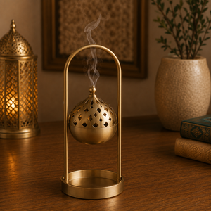 Brûleur à Bakhoor en bois et métal fait main, encensoir arabe Oud Mabkhara, finition dorée, décoration de table, vente en gros, fabricant - Product Image 2