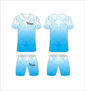 Conjunto de Uniforme de Fútbol Sublimado Personalizado, Azul Claro con Patrón Floral Blanco, Transpirable y de Secado Rápido, para Hombres y Niños - Product Image 1