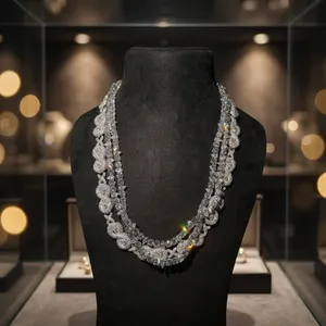 Collar de Diamantes Blancos Estilo Hip Hop, Micropavé, Corte Brillante Redondo, Diamantes Naturales Certificados por GIA, Joyería de Lujo para Mujer, para Bodas - Product Image 5