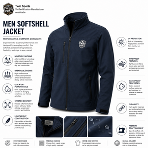 Veste Softshell Décontractée pour Homme Coupe Droite Couleur Unie en Toile Coupe-Vent avec Fermeture Éclair Col Montant Écologique Respirante - Product Image 5