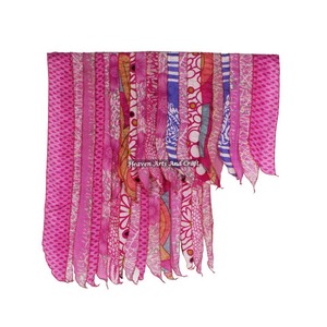 Chal de Sari de Poliéster Reciclado Hecho a Mano por Diseñador, 15 Tiras, Estampado Tropical Liso, Geométrico Vintage, Bufanda Larga para Mujer, Regalo - Product Image 1