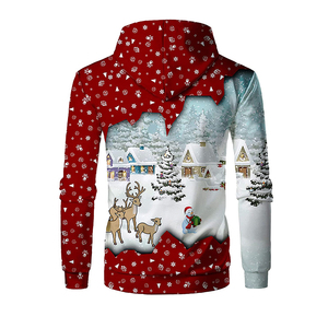 Sweat-shirt à capuche sportif 3D de Noël amusant, personnalisé, noir, rouge-blanc, en polyester, avec transfert par sublimation - Product Image 3