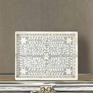 Grand plateau de service en résine de conception florale rectangulaire de qualité supérieure fait à la main incrustation d'os pour la décoration de la maison et de la cuisine - Product Image 3