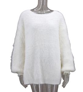 Pull en laine de vison à plumes pour femme, personnalisé, à manches longues, chaud et moelleux, tricoté pour l'hiver, 100% laine de haute qualité - Product Image 1