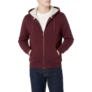 Wholesale Mens Sherpa <b>Lined</b> Hoodie Cotton <b>Fleece</b> Zipper <b>Jacket</b> Thermal Warm Outdoor Hooded OEM - Product Image 1