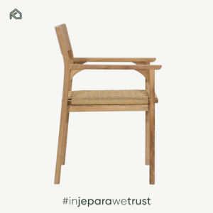 Nuevas sillas de comedor de madera para patio y jardín, con respaldo de mimbre y cojines impermeables de lino, para hotel, hechas en Indonesia. - Product Image 2