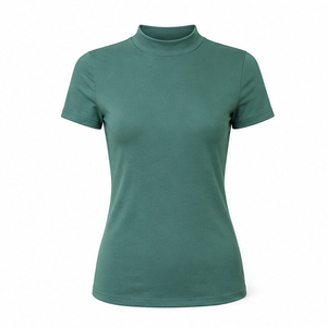 Camiseta de Manga Corta para Mujer, Cuello Redondo, Corte Entallado, Color Verde Azulado, Personalizable, en Jersey de Algodón Peinado Suave - Product Image 1