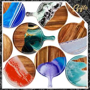 Tabla de cortar redonda de madera de acacia con asa, tablas de servir de madera para cocina, para pizza, pan, queso - Product Image 2