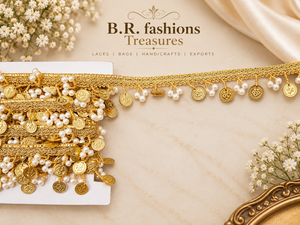 Ruban de dentelle brodée de perles dorées de haute qualité, élégant et luxueux, avec franges, pour vêtements, rideaux et décorations de mariage - Product Image 2