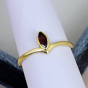 Solid 925 Sterling <b>Silver</b> <b>Garnet</b> <b>Ring</b> Gold Plated Solitaire Band Marquise Gemstone <b>Ring</b> Bezel Setting Women Anniversary <b>Ring</b> - Product Image 3