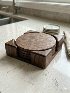 Wholesale High Quality Wooden Coasters Holder Non-slip Drink Mat Table Tea Coffee <b>Cup</b> Pad Bamboo Coaster Set with 6 Plates - Product Image 6