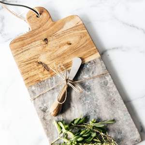 Planche à découper en marbre et en bois de qualité supérieure, surface de découpe durable pour la préparation des légumes, des fruits et de la viande - Product Image 6