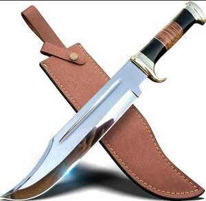 Cuchillo de Caza de Acero al Carbono Grande Hecho a Mano, con Mango de Cuero, Ambidiestro, Moderno, para Pedidos al por Mayor Personalizados OEM ODM - Product Image 1