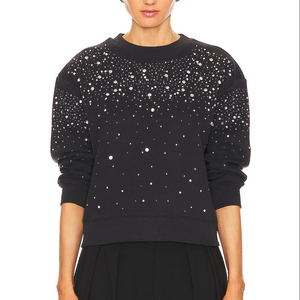 Custom Women Rhinestone Sweatshirt Luxury <b>Crystal</b> Studded Pullover Casual Fashion Crewneck Long Sleeve <b>Top</b> - Product Image 1