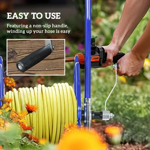 Carrello Avvolgitubo da Giardino Portatile Blu in PP, Porta Tubo Acqua Retrattile, Contiene fino a 30 Metri di Tubo da 15 mm (Tubo Non Incluso) - Product Image 5
